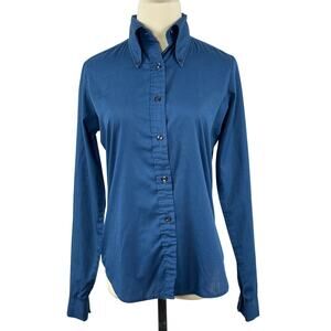 Vintage 70s JCPenney Navy Blue Long Sleeve Button-Down Blouse Women's Small